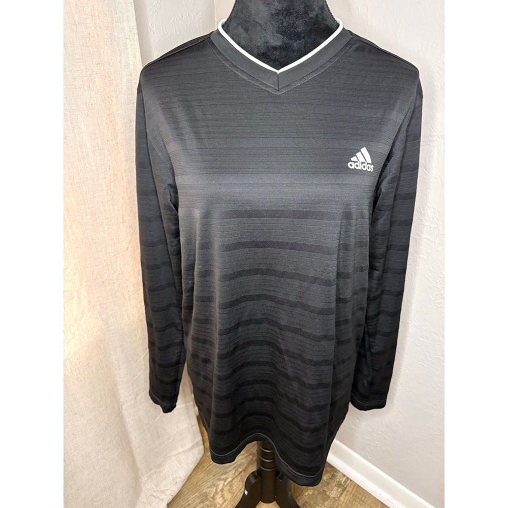 Unisex Adidas Black Long Sleeve V-Neck Shirt Medium